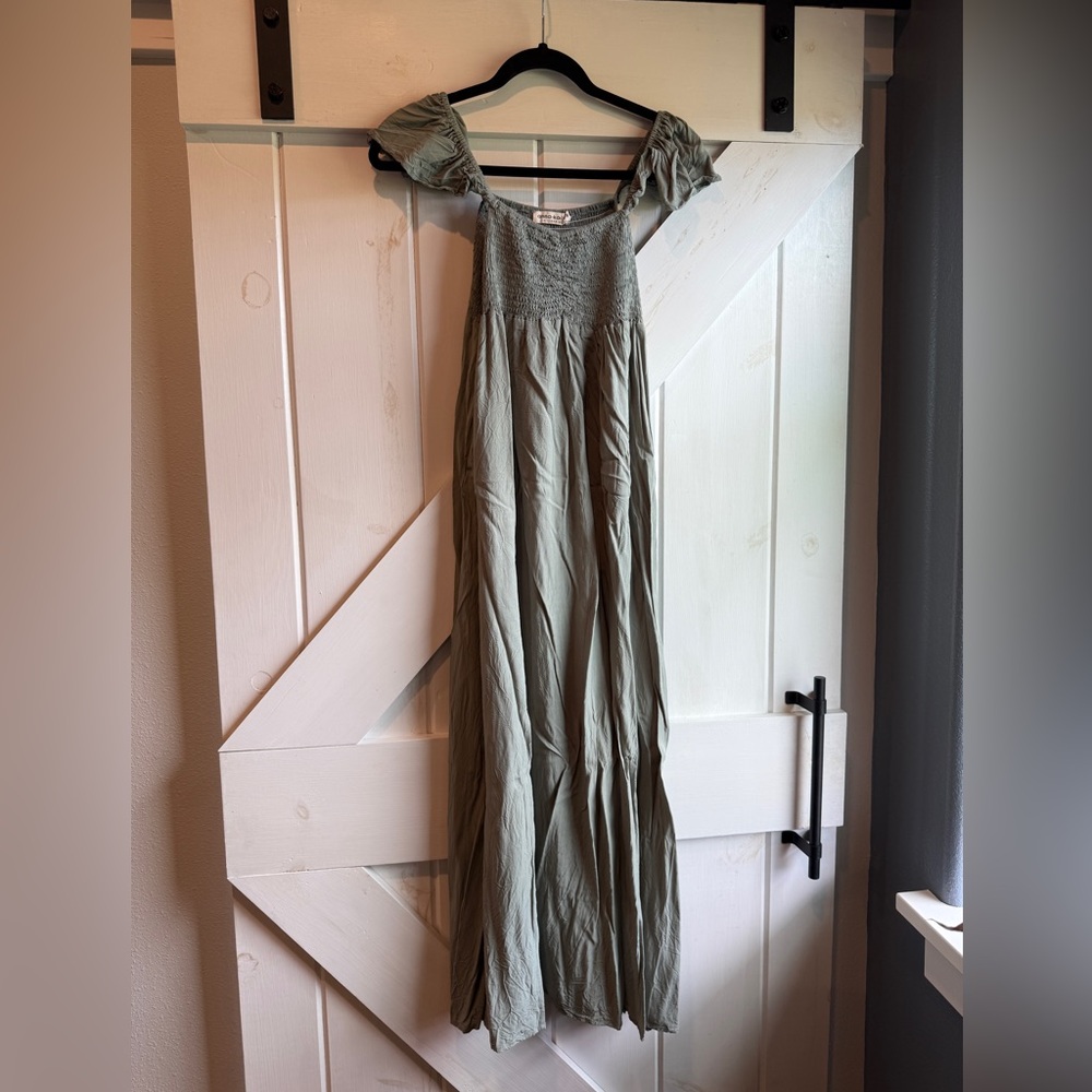 Smocked Olive Maxi Dress